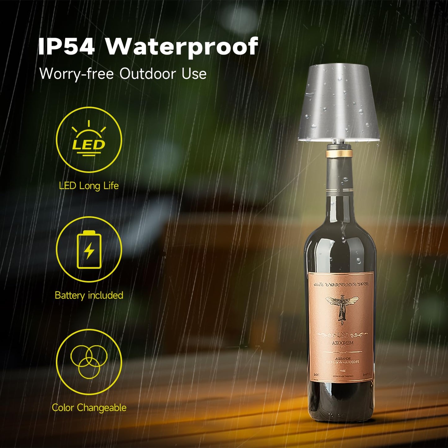 Hoide 2025 New Wireless Bottle Lamp - LED Bottle Lights for Liquor & Wine Bottles, Cordless Lampshade, Whiskey Bottle Top Light, Bottle Stopper Night Light Kit, Rechargeable 3-Tone Touch-Dimmable