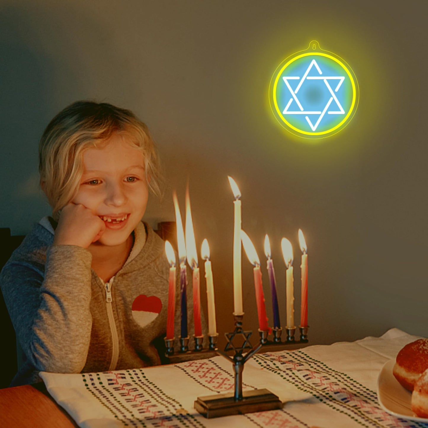 Attivolife Jewish Star Neon Sign, Star of David Hanukkah Decoration for Wall, Chanukah LED Lamp USB Power, Family Guardian Birthday Gifts for Women, Housewarming Gifts