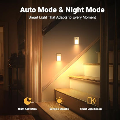Rechargeable Motion Sensor Night Lights, 4-Pack - Brushed Gold Aluminum Alloy, Ultra-Compact Magnetic Mount, 3000K Warm White Glow, Ideal for Hallways, Bedrooms, Stairs & Nightly Use