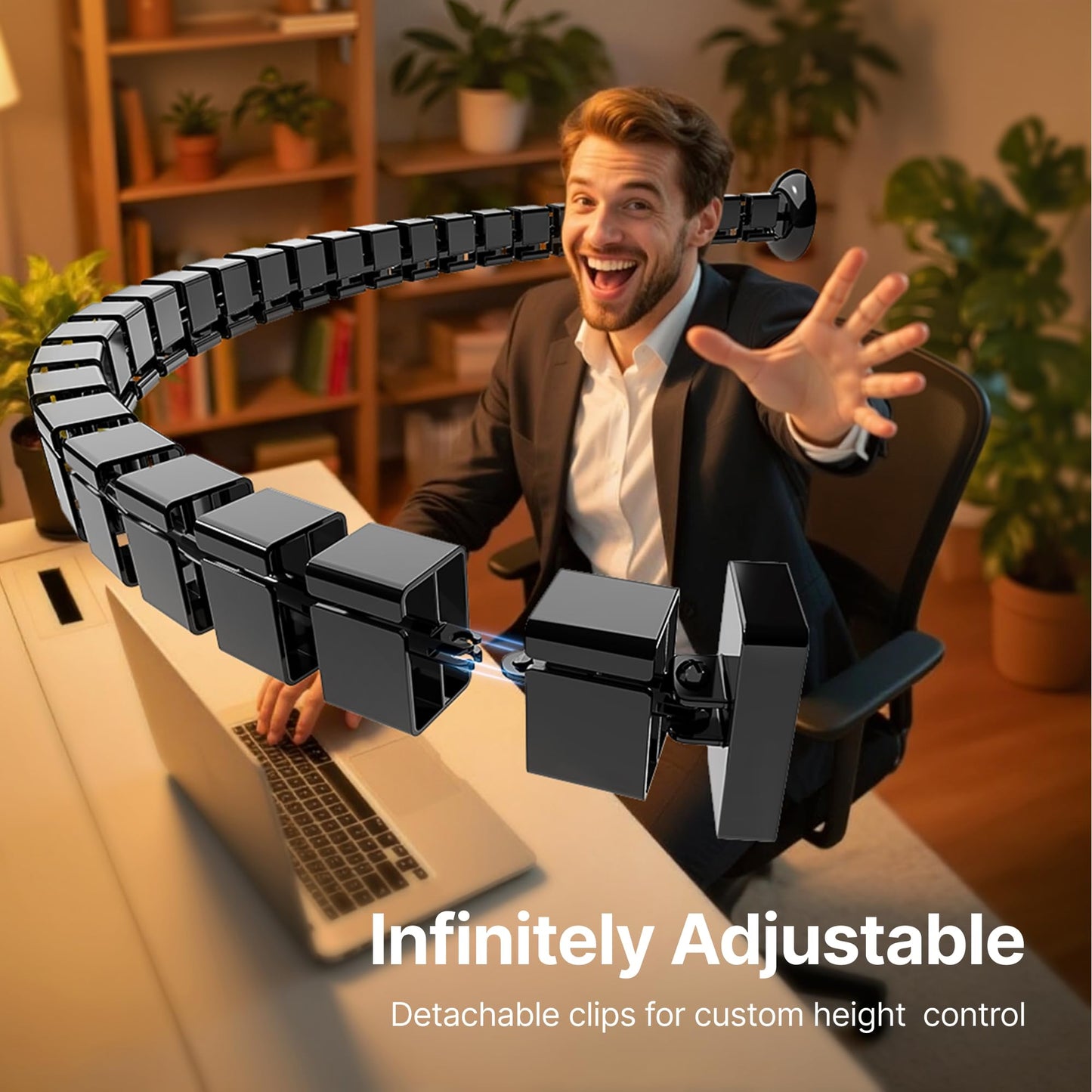 PEGZONE Under Desk Cable Management Spine – Flexible Cable Snake Organizer for Standing Desk, Tool-Free Magnetic Vertebrae Wire Management for 0.4"-2" Table, Black