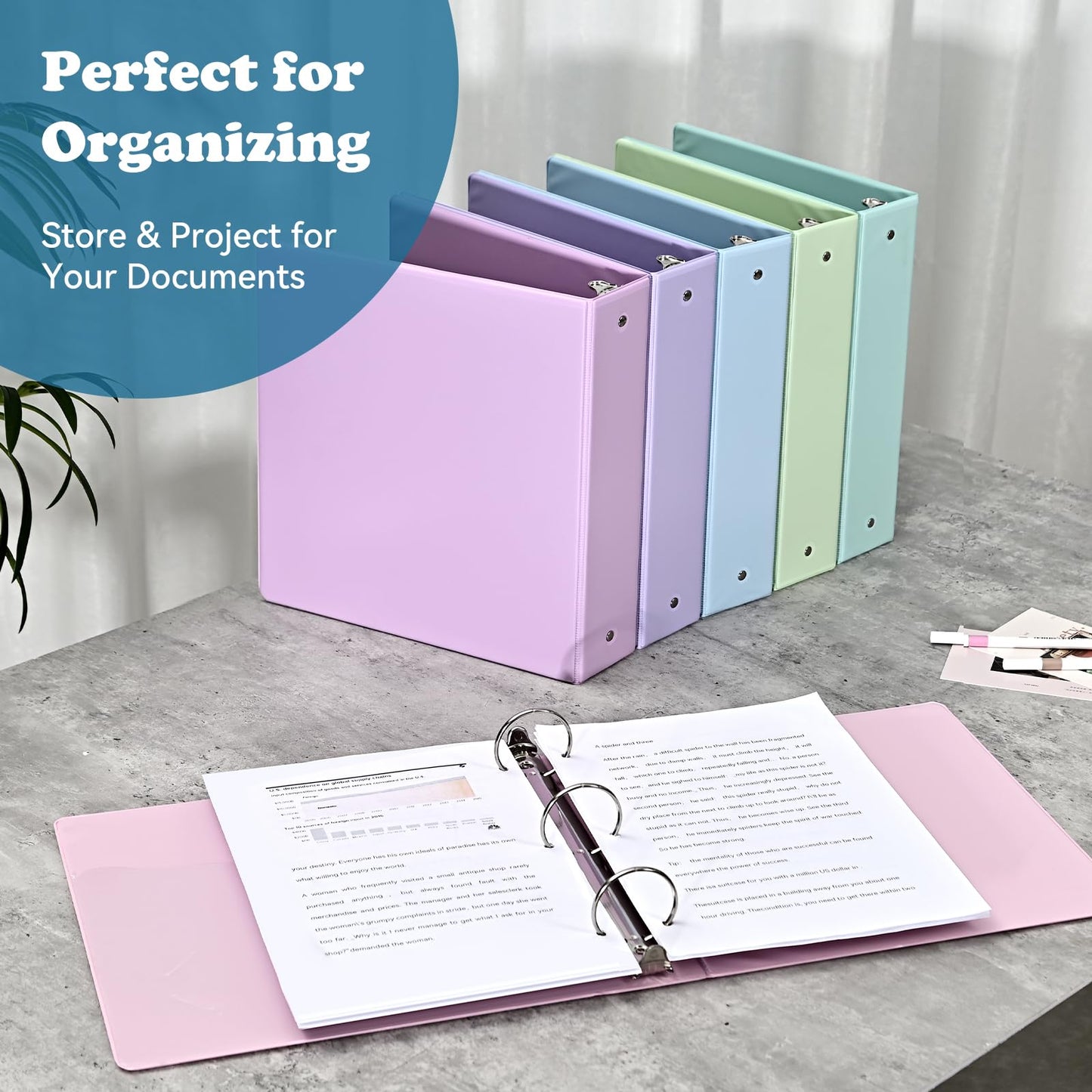 2-inch 3-Ring Binder with Pockets, Basic Binders 2'' Pastel Color Binders, Holds Letter Size 8.5'' x 11'', 450 Sheet Capacity, Bundle 6 Pack for Back to School (2- Inch)