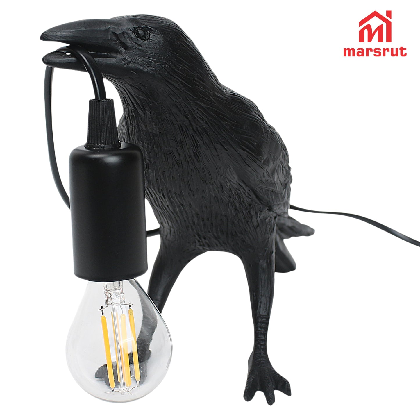 Crow Lamp Holding Light Bulb, Raven Bird Halloween Table Lamp Home Decor, Dark Academia Gothic Styling, Victorian Lifelike Novelty Animal, for Bedside Bedroom Living Room Desk Floor, 11.6 x 6.9 inches