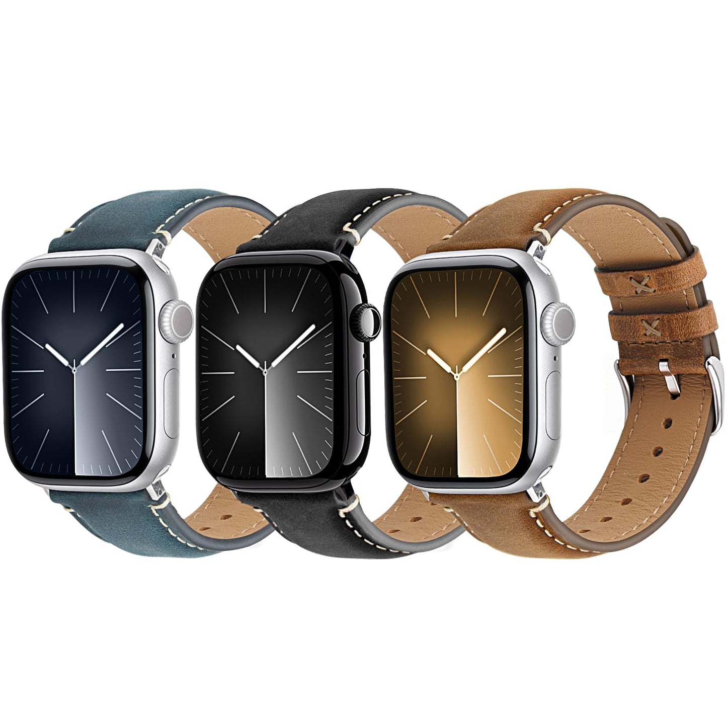 Wristitani 3 Pack Leather Bands Compatible With Apple Watch Bands 44mm 45mm 46mm 49mm 40mm 41mm 42mm for Men,Genuine Leather Replacement Straps for iWatch Ultra3/2/1 SE3/2/1 Series 11/10/9/8/7/6/5/4