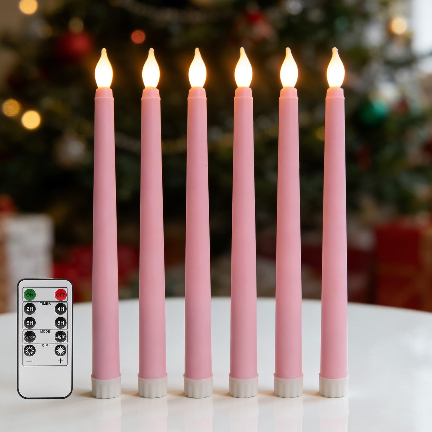 Ni-JASW Pink Flameless Taper Candles with Remote, Flickering Battery LED Candlesticks Spring Home Decor Set of 6