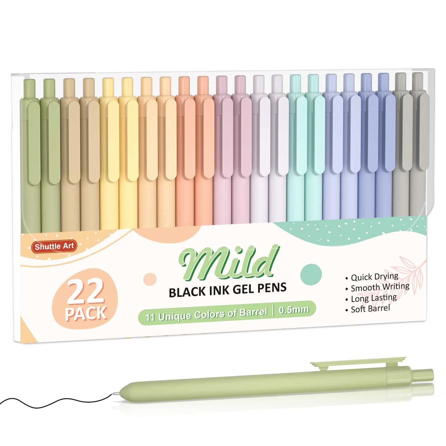 Shuttle Art Retractable Mild Gel Ink Pens - 22 Pack, Black Ink, Cute Fine Point Pens for Writing, Journaling & Notes