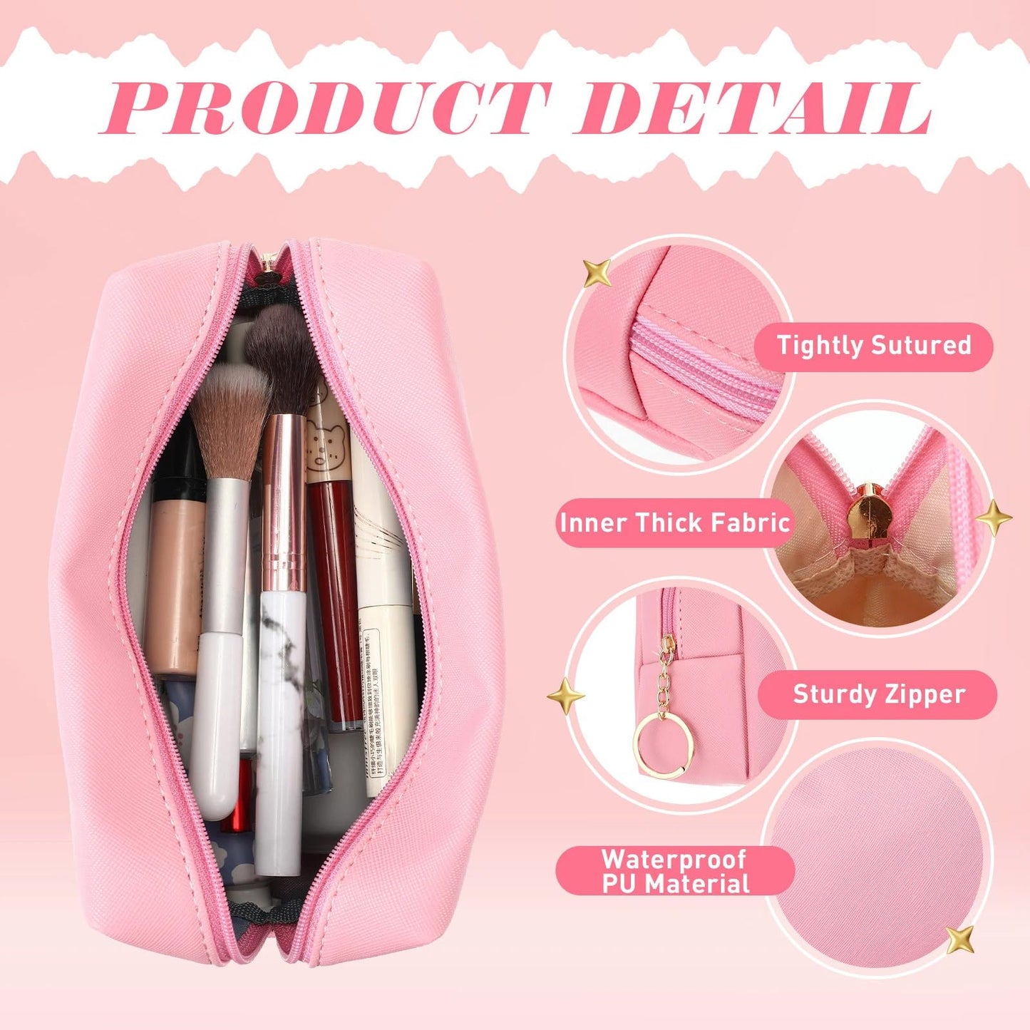 Chunful 24 Pcs Preppy Makeup Bag PU Leather Cosmetic Bag Bulk Makeup Plain Pouch Waterproof Toiletry Purse for Women Traveling Preppy Pencil Case Valentine's Day Gifts(Mixed Colors)