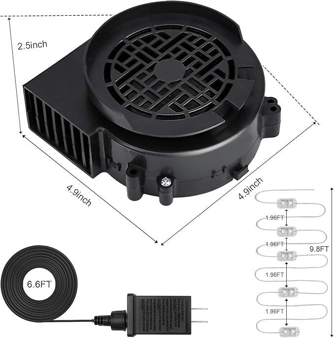 12V 1.2A Replacement Air Blower Fan for 5-12FT Halloween Christmas Inflatables with 1.5A Adapter 5 LED Light Fans Outdoor Blow Up Motor Replacement Fan Blower Parts for Inflatables Yard Decorations