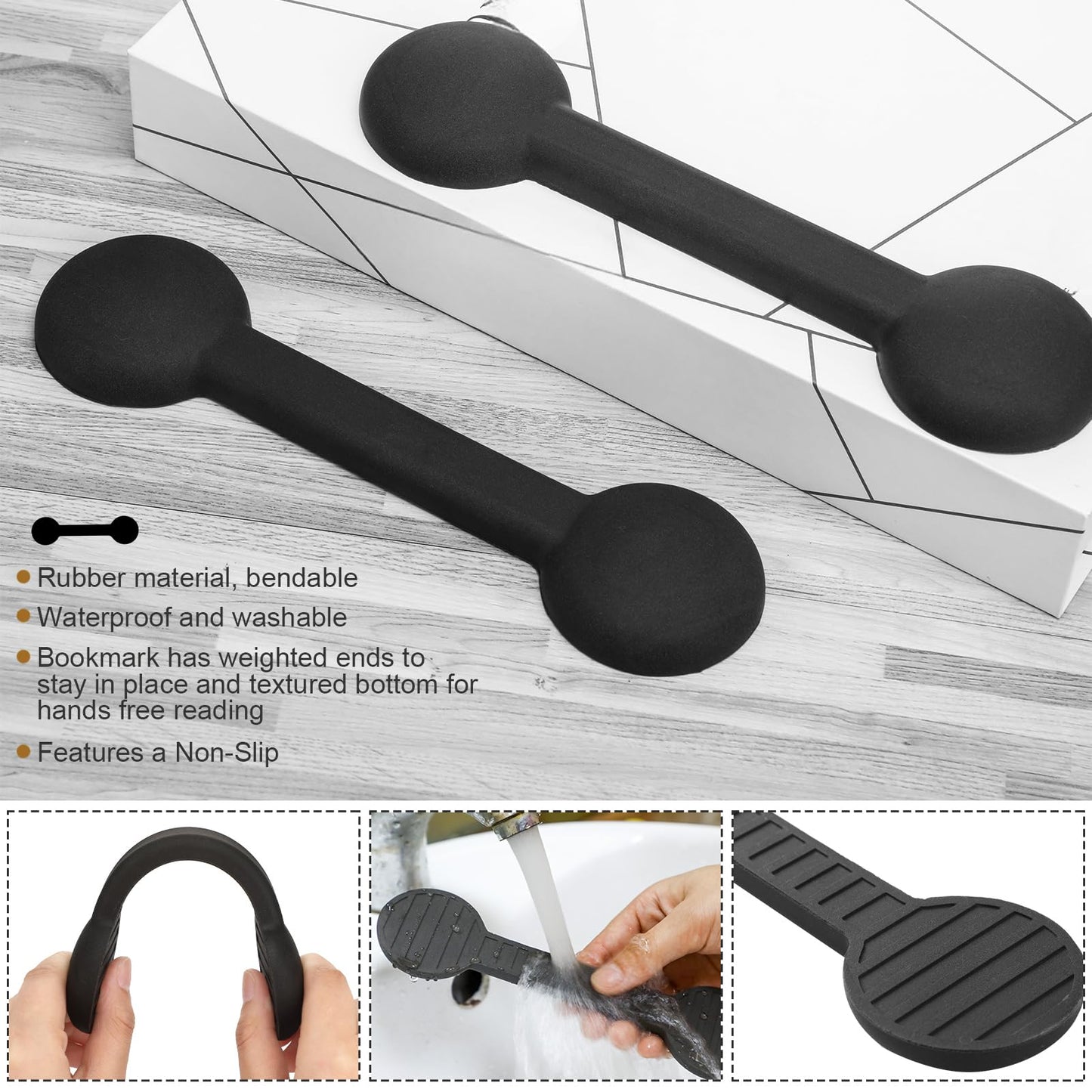 2 Pieces Weighted Bookmarks Book Weight Page Holder Rubber Book Weight Bookmark Portable Weighted Rubber Page Holder for Adults Reading(Black)