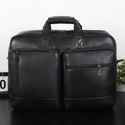 Masa Kawa Black Leather Briefcase Messenger Bag Men Expandable 17 Inch Laptop Business Travel Duffel Crossbody Shoulder Weekender Overnight Bags,Large