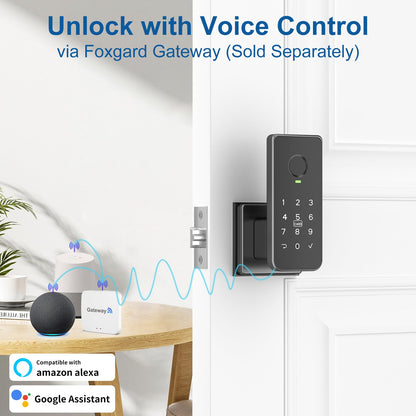 Foxgard Fingerprint Door Lock – 5-in-1 Biometric Smart Lock with Keypad, App Control, Key, Auto-Lock, Electronic Deadlock – Keyless Entry for Bedroom, Office, Indoor Use – Includes 2 IC Cards