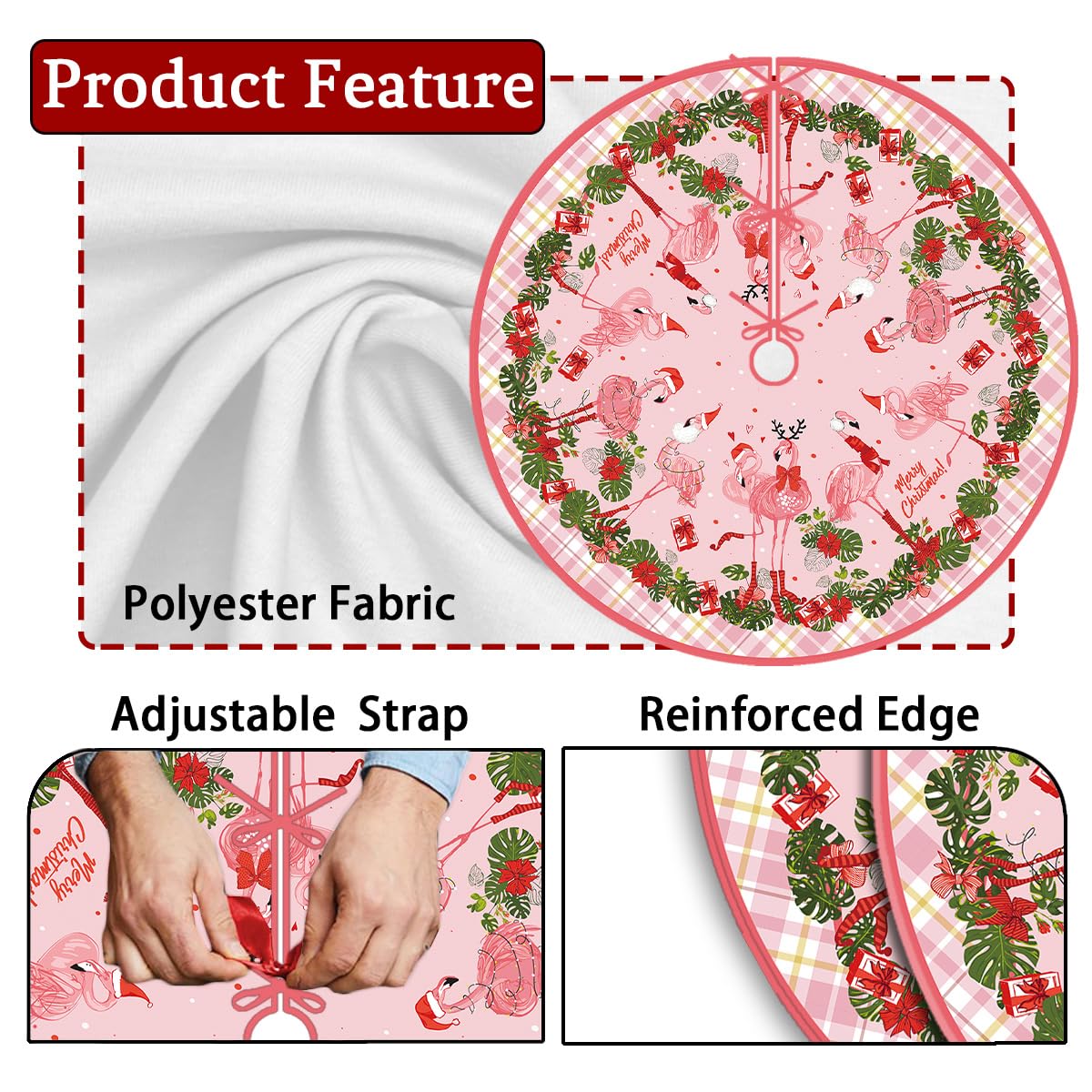 Flamingo Christmas Tree Skirt 48 Inch Beach Christmas Tree Collar Tropical Coastal Hawaliian Christmas Tree Decor Flamingo New Year Xmas Decor Christmas Decorations for Home Party