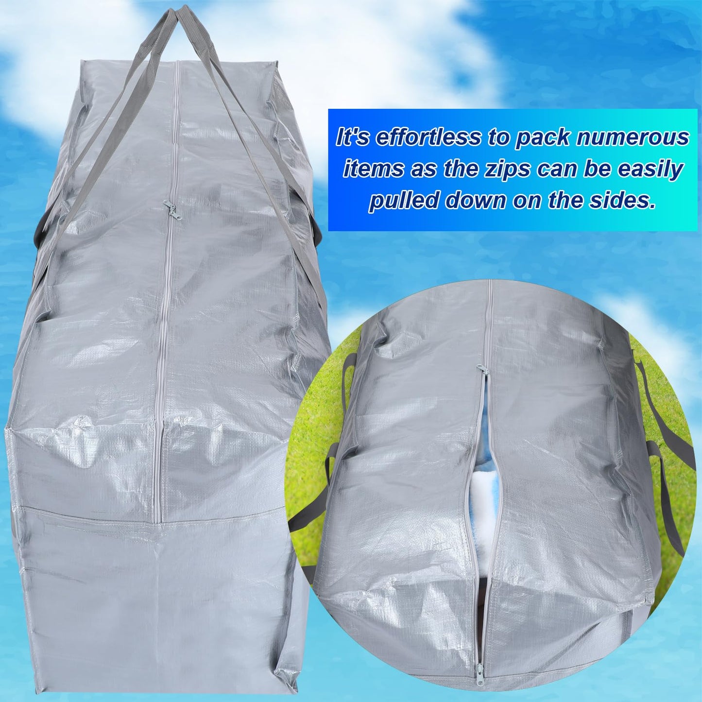 Clysee 4 Pcs 66 Gallon Extra Large Moving Bags Heavy Duty Storage Bag with Strong Zipper Handle Foldable XXL Jumbo Storage Tote Packing Moving Box for College Dorm Travel Cloth Duffle (Silver)
