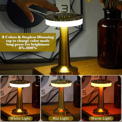 VIHOSE 8 Pcs 8 Pcs Cordless Table Lamps LED Portable Rechargeable Table Lamp with Touch Sensor 3 Color Dimming up to 15 Hours Battery Desk Light for Restaurant Nursery Living Room (Gold)