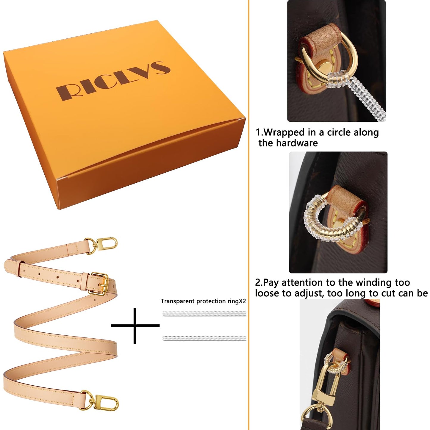 RICLVS Genuine Vachetta Leather Crossbody Strap Genuine Leather Adjustable Replacement Strap for Shoulder Bag Handbag Purse (Beige)