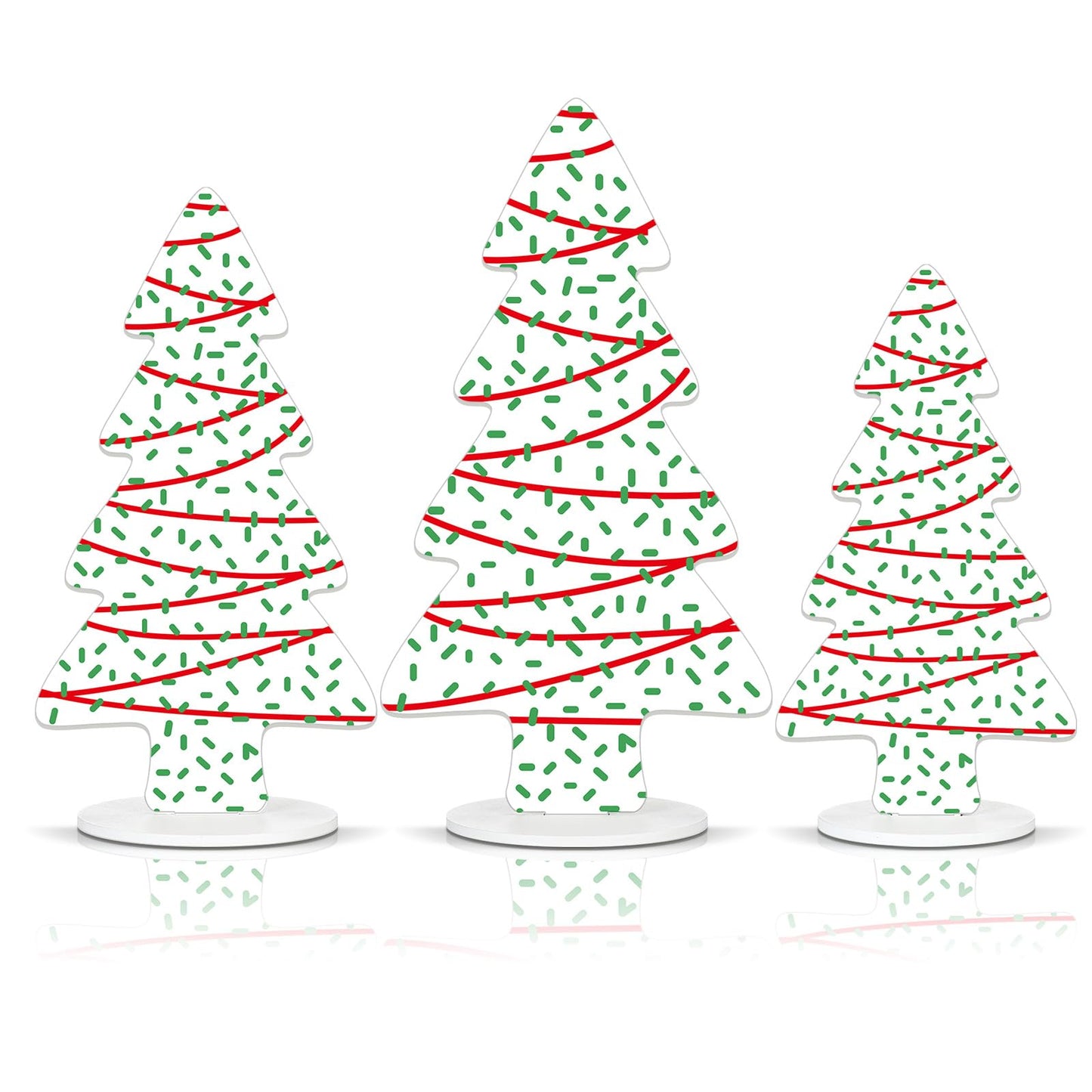 Huwena 3 Piece Wooden Christmas Tree Table Decor Rustic Farmhouse Xmas Tree Snowflake Centerpieces Tiered Tray Shelf Decorations for Home, Office, Holiday Party Decor (Simple)