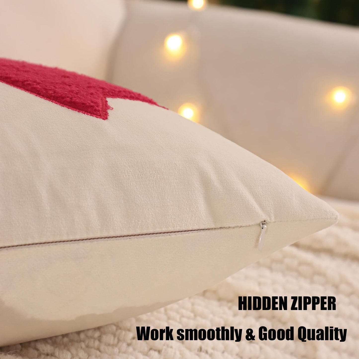 Tosleo Red Bow Pillow Covers 18 x 18 inch Set of 2 Velvet Embroidery Throw Pillow Cover Merry Xmas Party Decor Pillowcase Winter Holiday Cushion Case