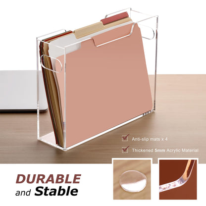 DINGHUO Acrylic File Organizer Box Letter Size Hanging File Organizer, Clear Portable File Folder Box with Handle, Filing Crate Bin Holder for Desk, Office, Home, School - 1 Pack