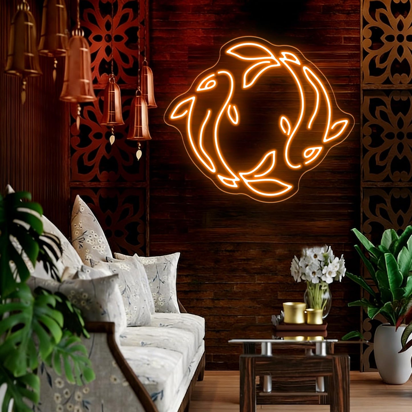 Koi Fish Neon Sign, Orange LED Neon Sign Wall Decor, Yin Yang Inspired Neon Signs for Wall Decor, Koi Fish LED Neon Wall Art Light for Bedroom Living Room Office Home Decor 15.4”×13.4”
