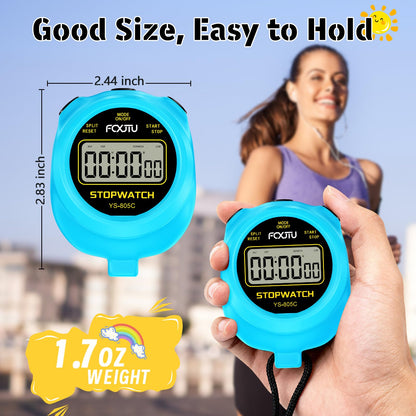 FCXJTU Simple Stopwatch Timer, Single Lap Stopwatch Countdown Timer, No Hourly Beep, On/Off, AAA Battery(Included), Large Display, Easy to Use, Ideal for Kids Sports Coaches Blue