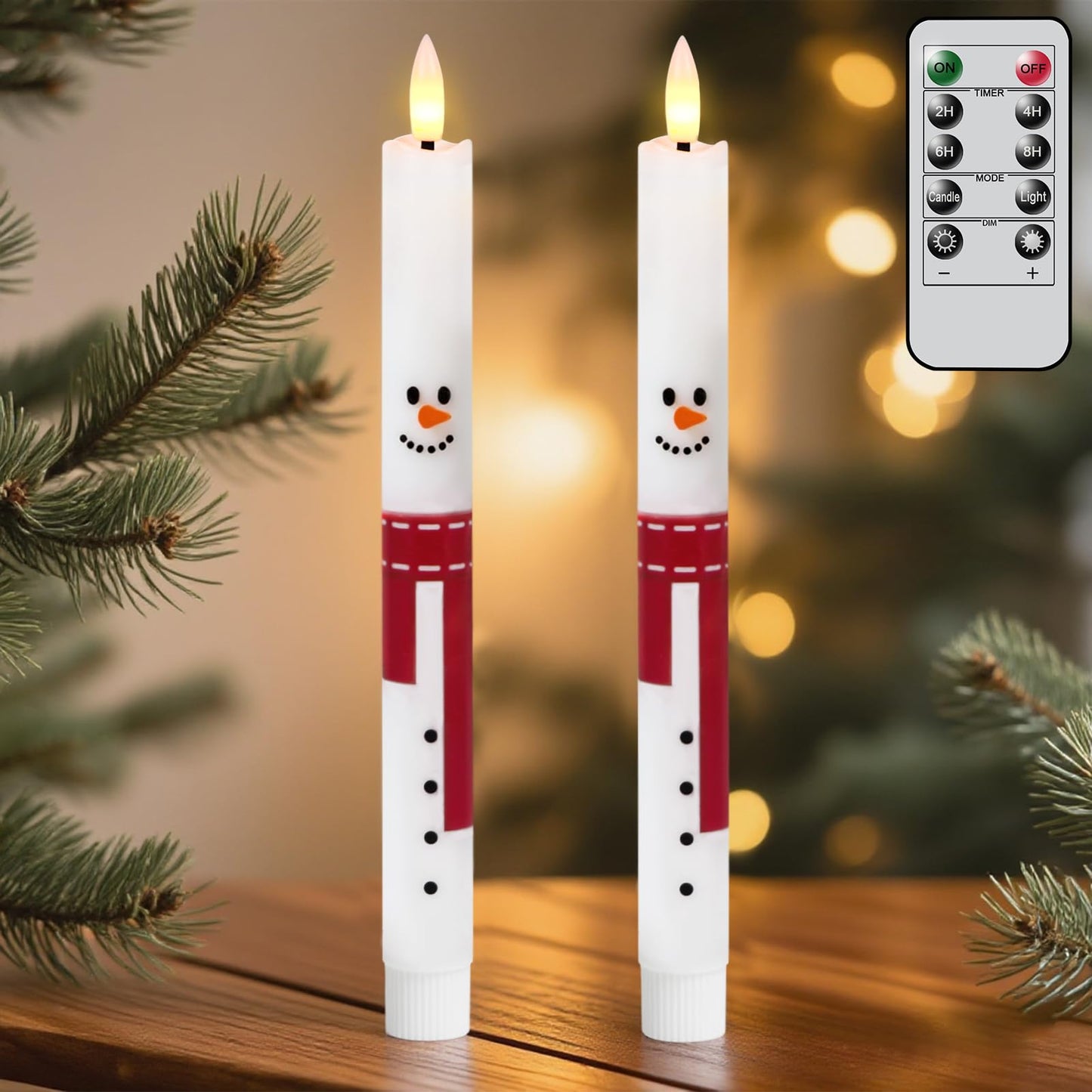 Lasumora Christmas Flameless Taper Candles with Remote Timer, 6 Pack LED Flickering Candlestick, Battery Operated Real Wax Candles with Santa Claus, Snowman and Christmas Tree Prints for Home Décor
