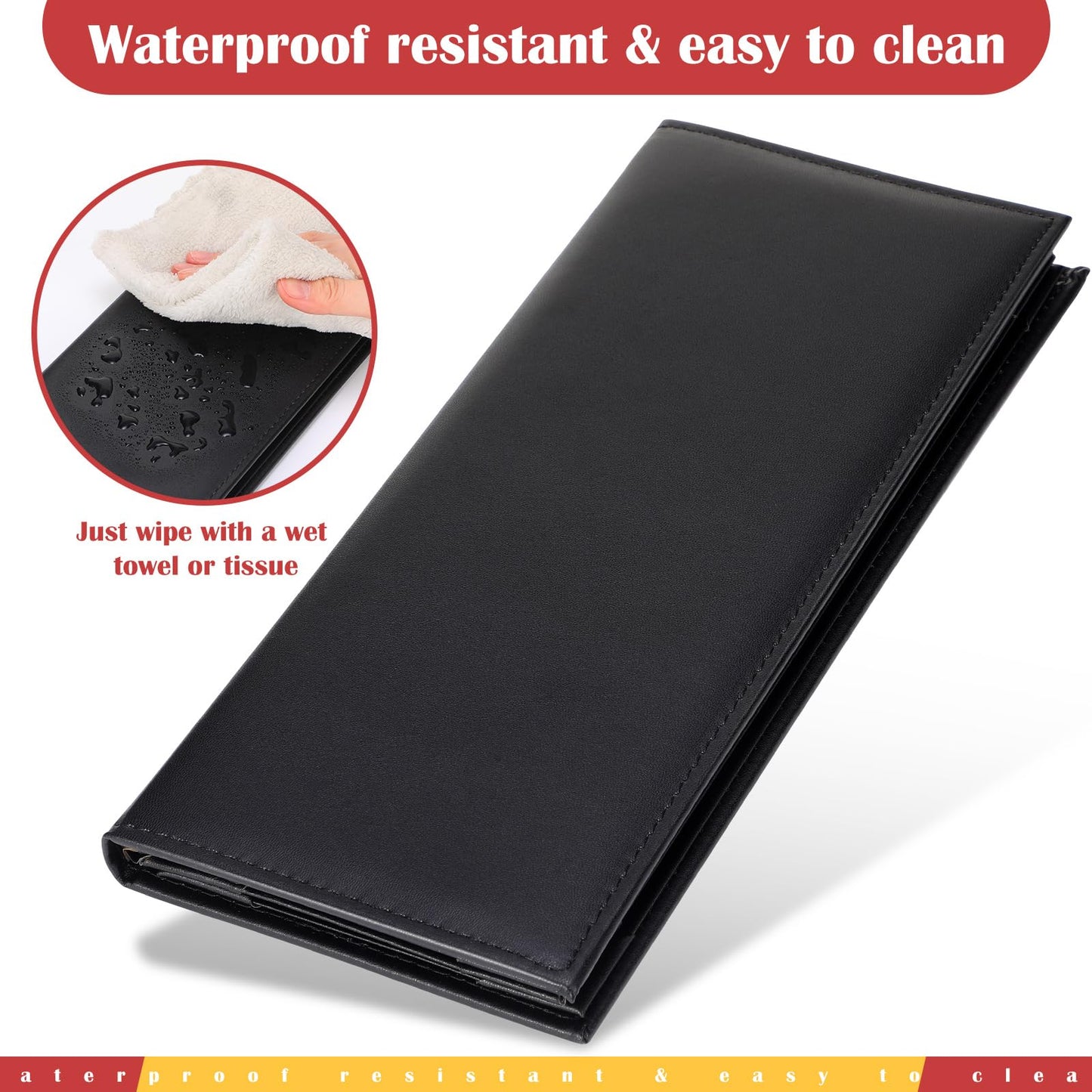 Jexine 20 Pcs Black Menu Covers Waterproof Restaurant Cafe Bar PU Leather 4 View Fold Menu Book with Angled Corners for Wine Drinks Cafes List Covers Set, 4.25 x 11 Inches