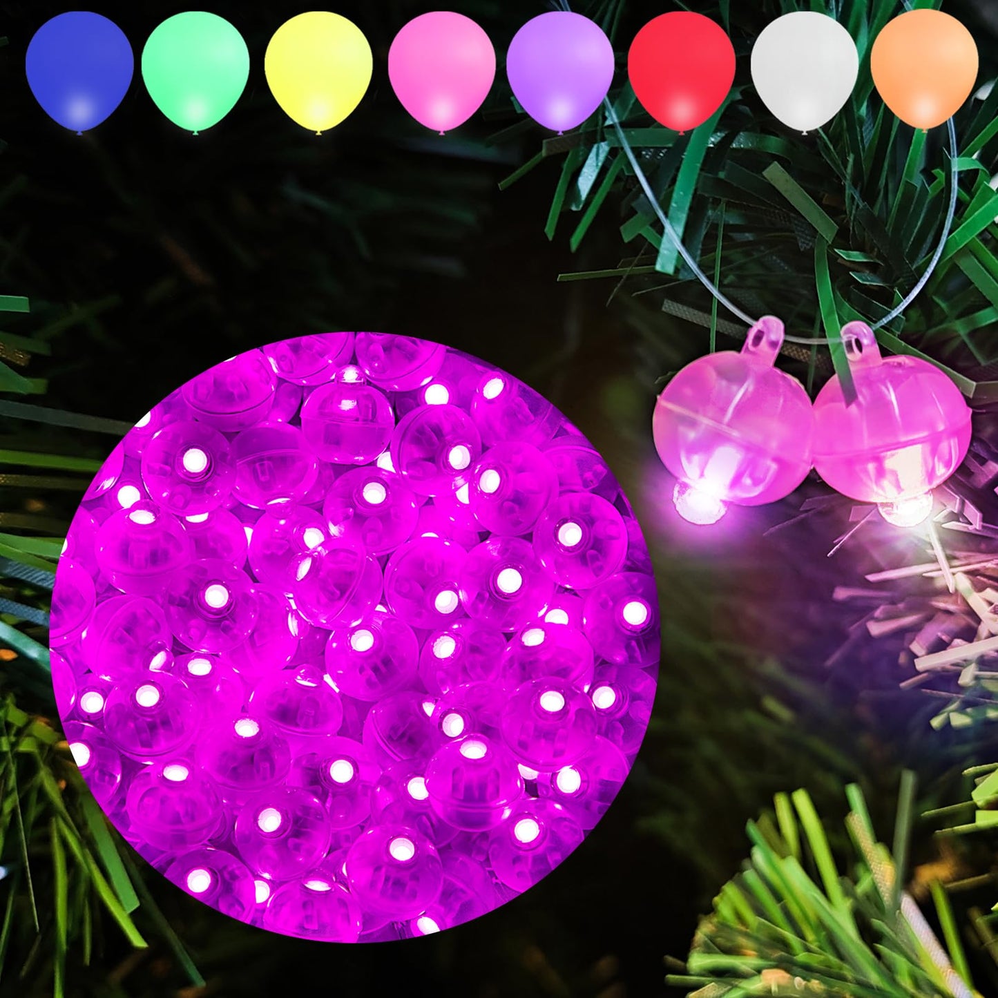 Aogist 100Pcs Pink Balloon Lights with Hook,Long Standby Time,Waterproof Mini Light for Birthday Party Wedding Christmas Halloween Easter Decorative (Steady)