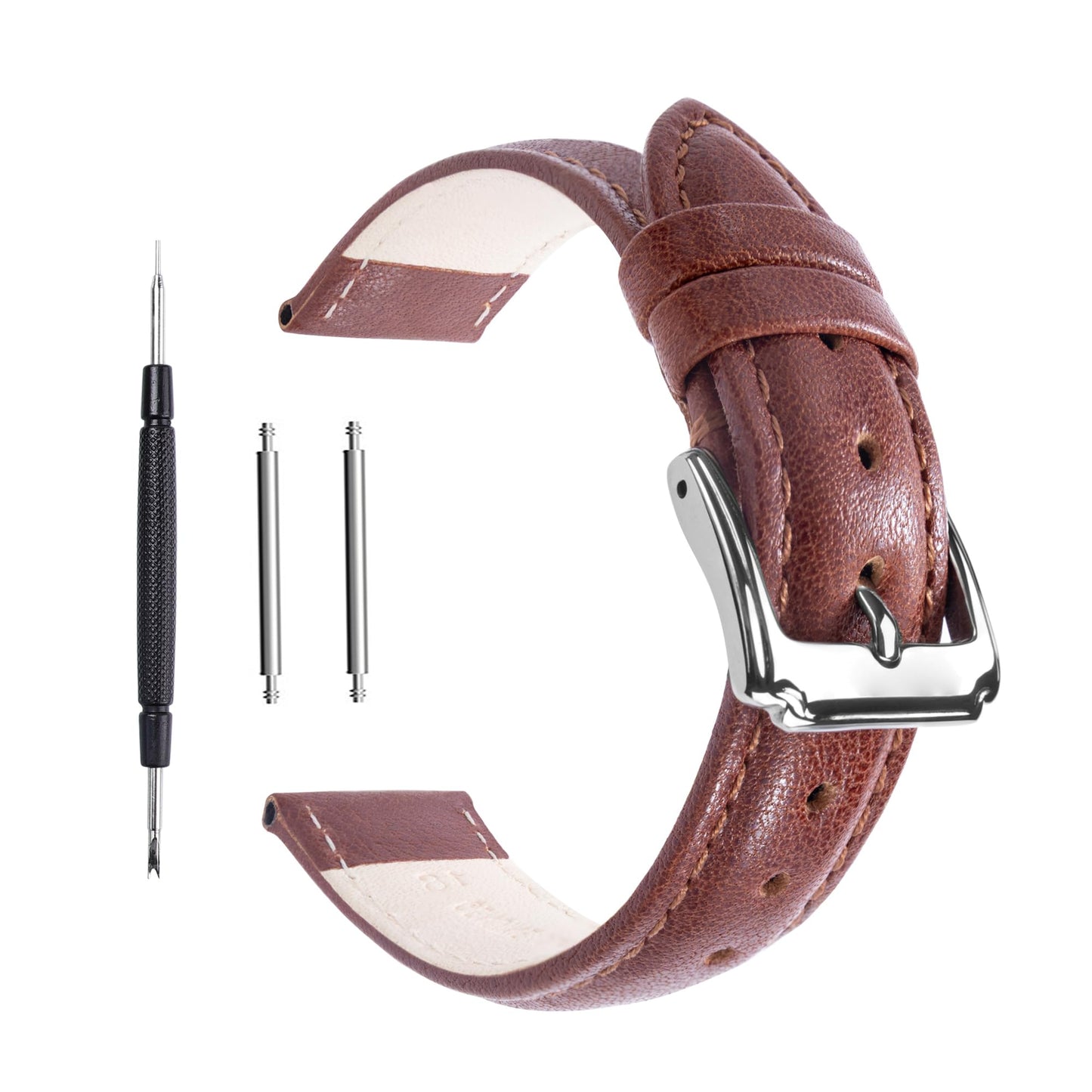 Berfine 14mm 16mm 18mm 20mm 22mm Calf Leather Watch Band, Extra Soft Watch Strap for Men Women (22mm, Chestnut)
