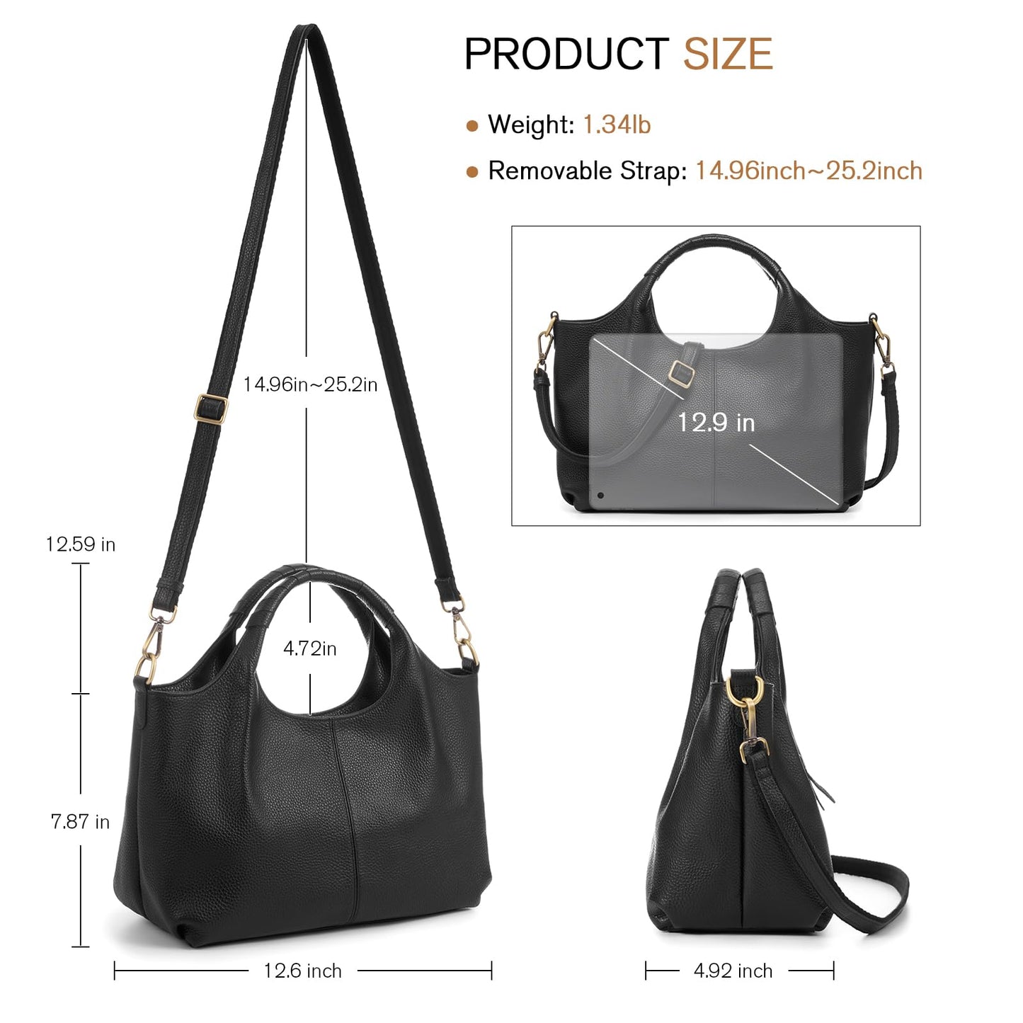 UEIRY Genuine Leather Purses for Women with Detachable Satchel Strap, Designer Shoulder Bags with Top Handle, Ladies Handbag