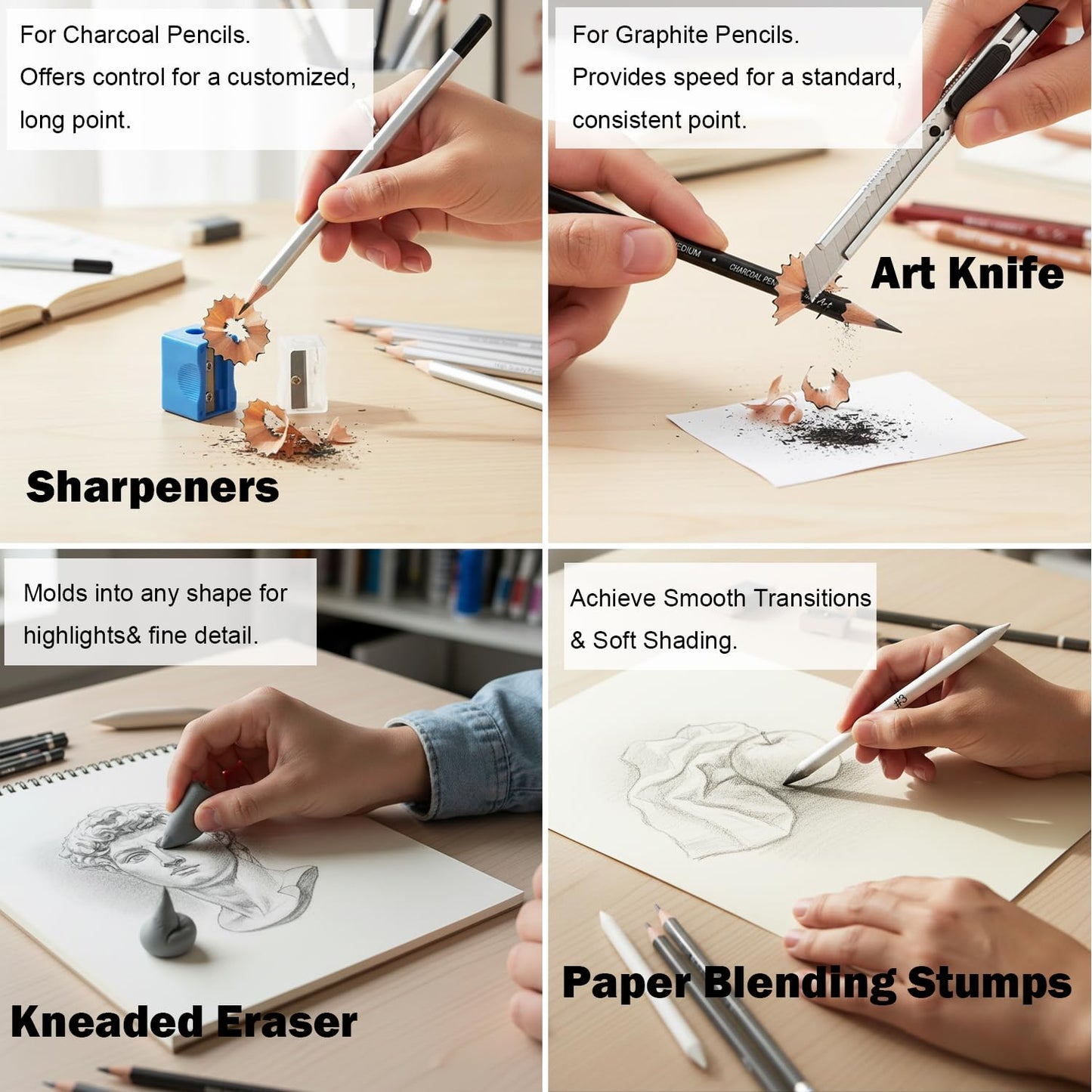 Ouksma Drawing Sketching Pencil Set, 33 PCS Graphite and Charcoal Pencils with Blending Stumps, Erasers, Art Knife & Pencil Extender in Metal Box, Artist Sketching Supplies for Drawing & Shading