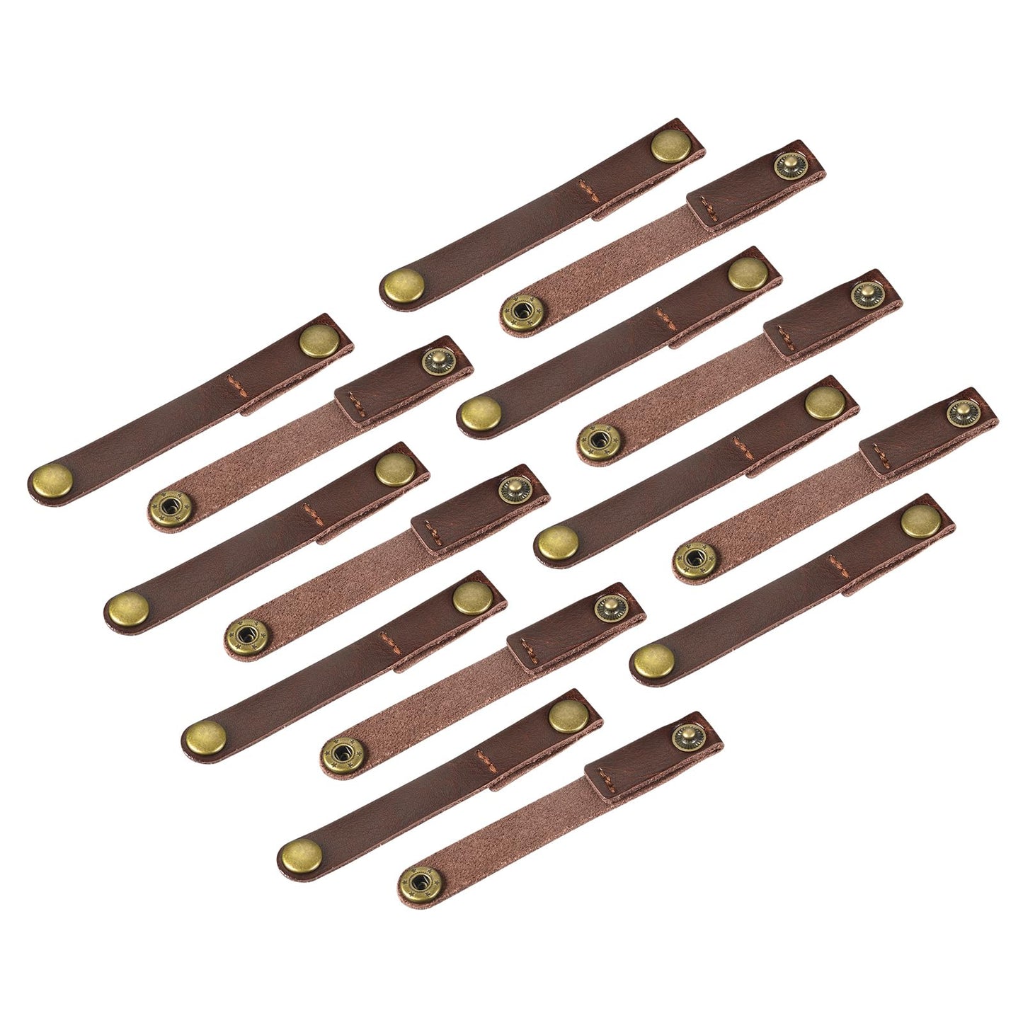MECCANIXITY Pack of 15 Leather Cable Straps Cord Organizer 90x12mm Portable Cable Leather Clips Brown Earphone Cord Management for Cable, Wire