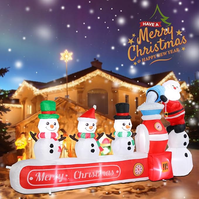 MUMTOP 7.0FT Long Christmas Inflatables Outdoor Decorations, Inflatables Santa Claus Snowman Blow up Merry Christmas Yard Decorations Built-in LED Lights for Outdoor Party Holiday Decor