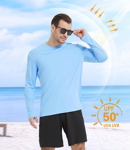 Men's UPF 50+ Rash Guard Swim Shirts - 4 Pack Long Sleeve UV Protection | Ideal for Fishing & Outdoor Activities