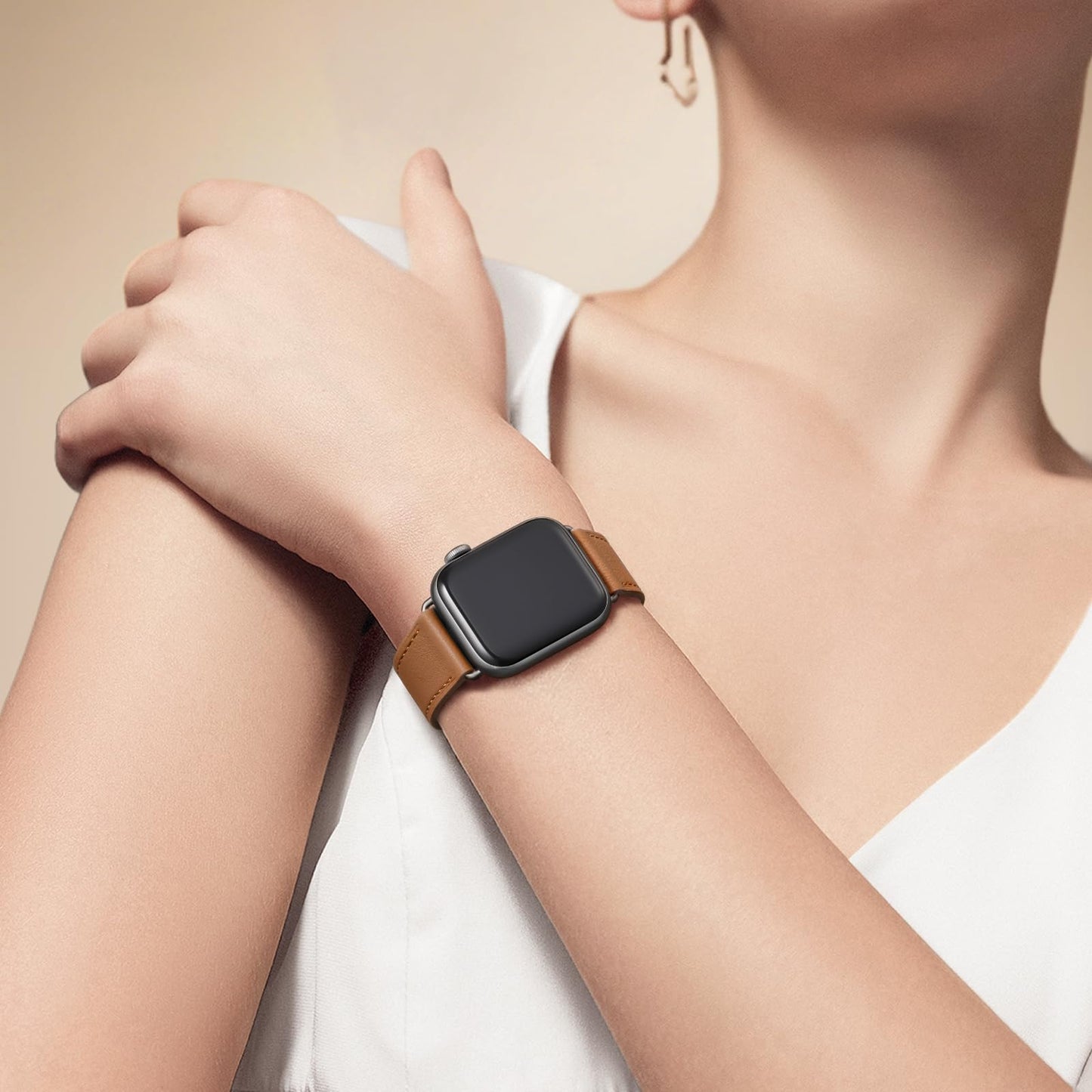 Bestig Leather Bands Compatible with Apple Watch Band 38mm 40mm 41mm 42mm(Series 10 11) for Women Men, Wristband Strap for iWatch SE3/2/1&Series 9 8 7 6 5 4 3 2 1(Brown+Black)