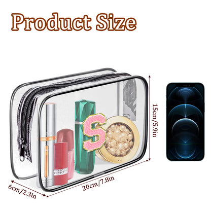 Fodofodo Clear Toiletry Bag,Portable Travel Toiletry Bag,Chenille Letter Cosmetic Bag with Zipper,Waterproof Makeup Bag,Cosmetic Storage Organizer for Women Men,Travel Essentials (Black,M)