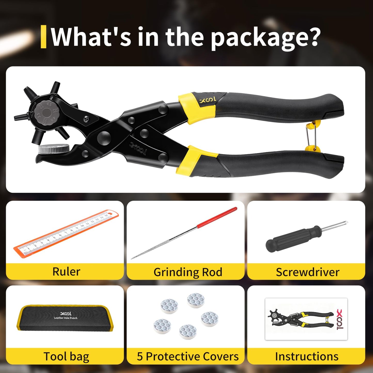 XOOL Round & Oval Leather Hole Punch Set, Upgraded Long Handle Revolving Punch Plier Kit for Belts, Watch Bands, Straps, Dog Collars, Saddles, Shoes, Fabric, DIY Home & Leather Craft Project