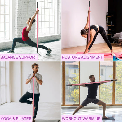 5ft Yoga Stick - Sturdy Steel Adjustable Stretching Stick for Mobility, Flexibility & Balance | Non-Slip Ends & Foam Handles | Exercise Pole for Fitness, Physical Therapy, Posture Correction Pink