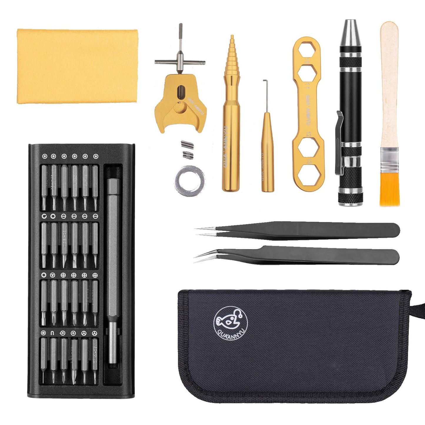 QUA'ANNYU Fishing Reel Maintenance Kit, Professional Fishing Reel Care & Repair Tool Set with 24/30/38-in-1 Screwdriver Set (Gold+Manual Screwdriver)