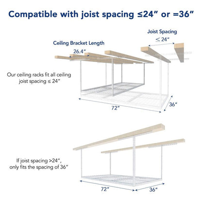 FLEXIMOUNTS 3x6 Overhead Garage Storage Adjustable Ceiling Rack 72" Length x 36" Width x 40" Height, 450lbs Weight Capacity, White, Classic Series