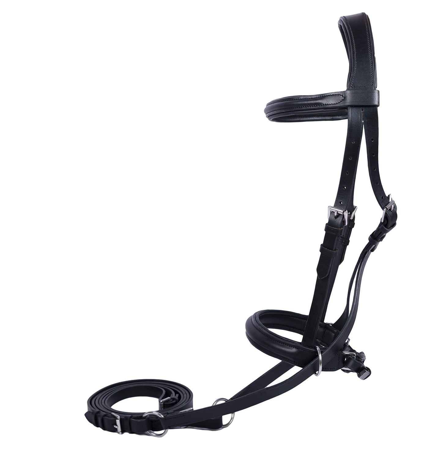Wonder Care Genuine English Leather Crossover Crossunder Bitless Bridle for Horse Headstall with Reins