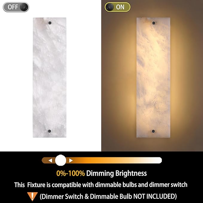 2 Pack 4 Light 19.1" Alabaster Marble Bathroom Wall Sconce Modern Concise Style Wall Light Fixture,Black Finish for Bedroom Hallway Bedside