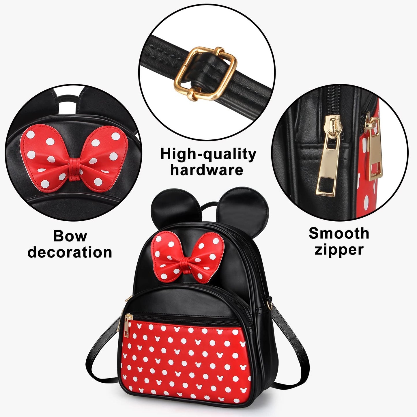 Dksyee Cute Red Backpack for Girl Bowknot Polka Dot Mini Mouse Leather Backpacks for Toddler Little Girl Backpack Kids Small Travel Backpacks Convertible Shoulder Bag Purse for Children Daypack