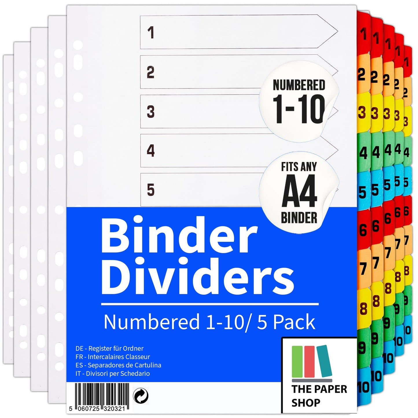 Binder Dividers with Tabs A4 10 Numbered | DIviders for 3 Ring Binder | for Organization Pages in 3 Ring Binder Dividers with tabs, Each Set Includes Tab Dividers - The Paper Shop (5)