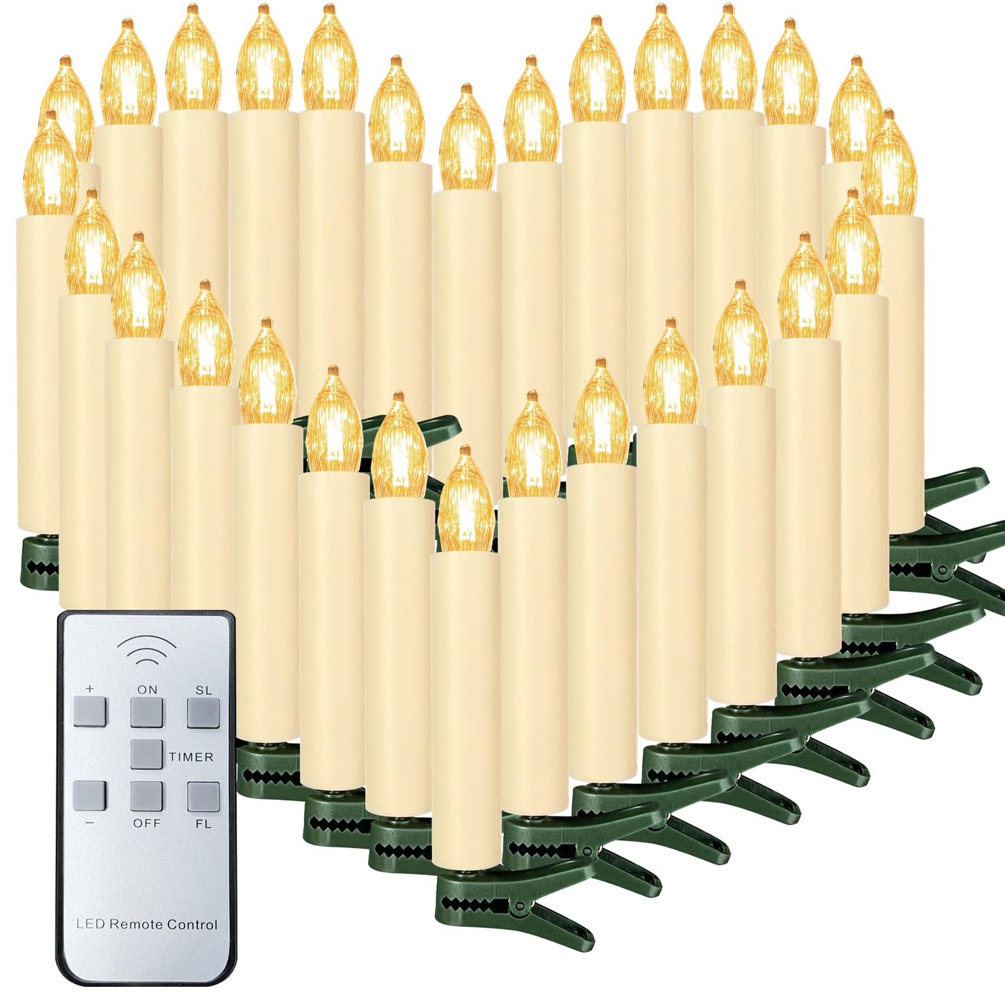 Sunjas 30PCS LED Flameless Candles Battery Operated Christmas Tree Candles with Remote, Button Cell Battery, Timer, Dimmer Battery Candle Flickering Warm Light Window Candle Christmas Home Decor