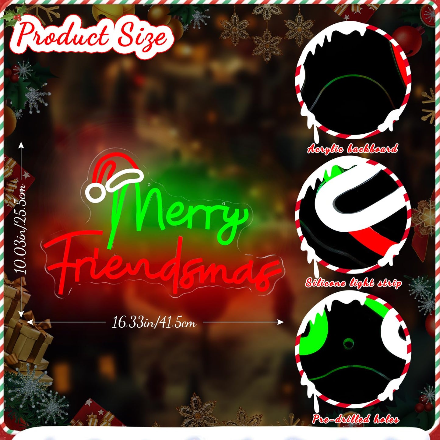 FuugZze Christmas Neon Signs Merry Friendsmas Neon Lights Christmas Led Signs for Bedroom Wall Dimmable Merry Friendsmas Light Up Signs for Friends Party Decorations Party Gift