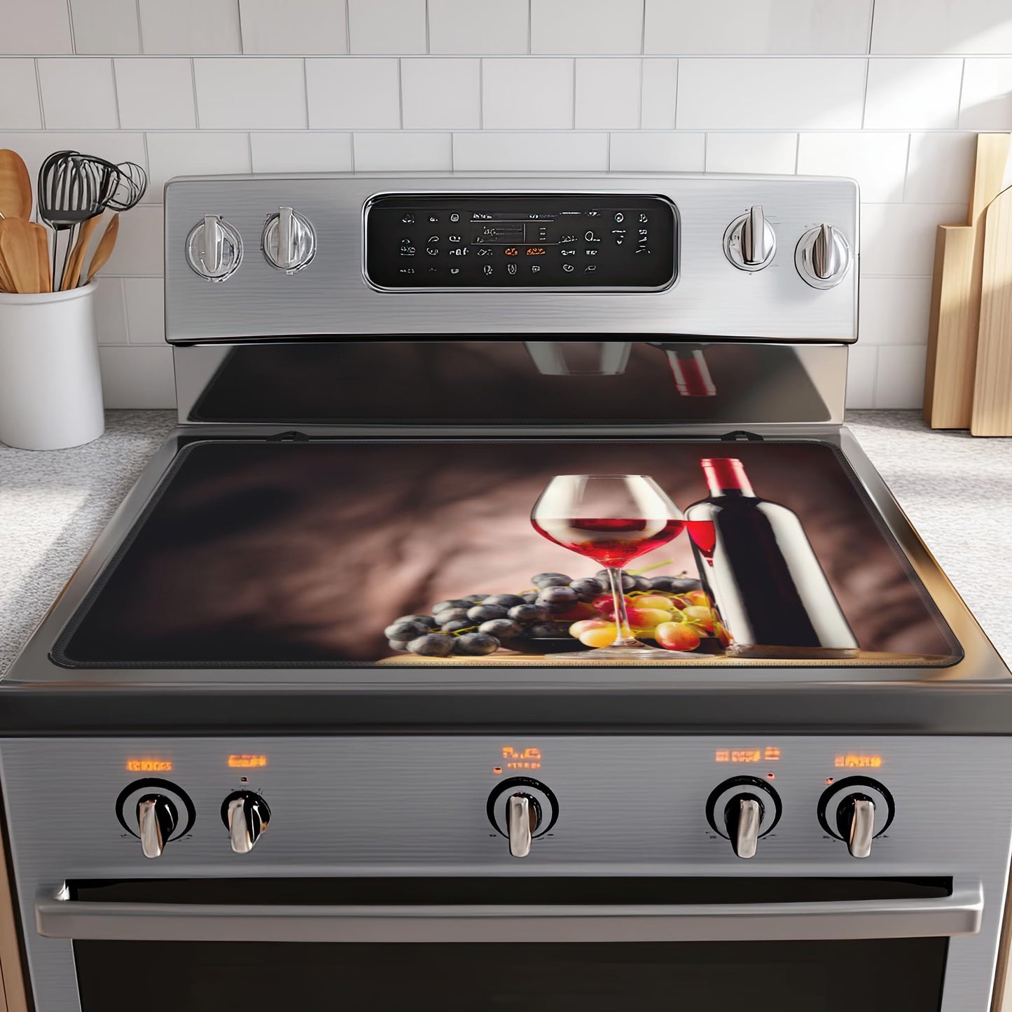 Christmas Stove Top Cover for Electric Stove,Red Wine Vintage Extra Thick Rubber Stovetop Protector Mat, Heat Resistant Glass Cooktop Oven Cover 28.5'' x 20.5''