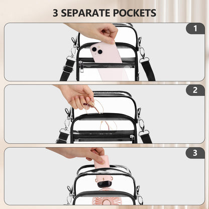 Blvornl Clear Crossbody Bag with Adjustable Shoulder Strap, Stadium Approved PVC Purse Bag, Messenger Bag
