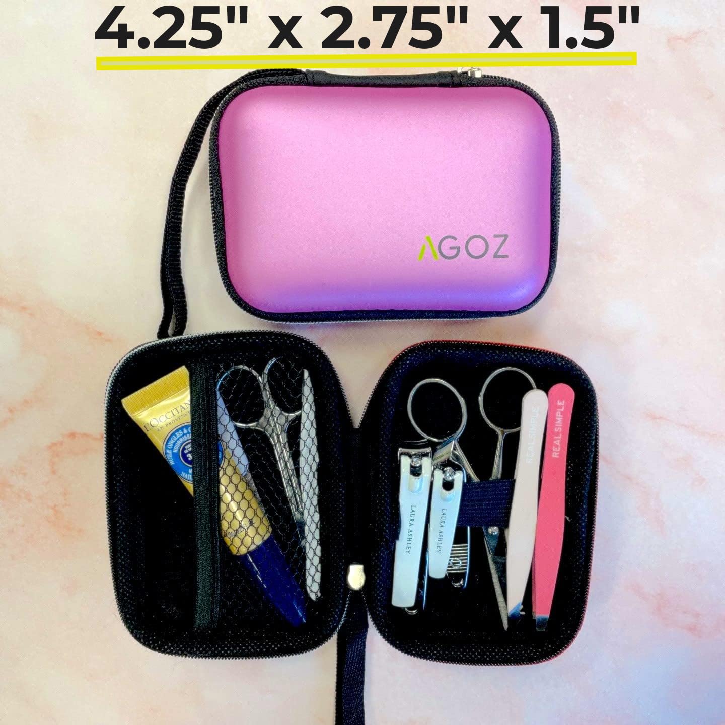 AGOZ 4.25" x 2.75" x 1.5" Mini Case for Manicure, Small Hard Travel Pouch with Wrist Strap for Nail Care Tools, Water Resistant and Anti-shock Unisex Case for Manicure Pedicure Kit (Purple)