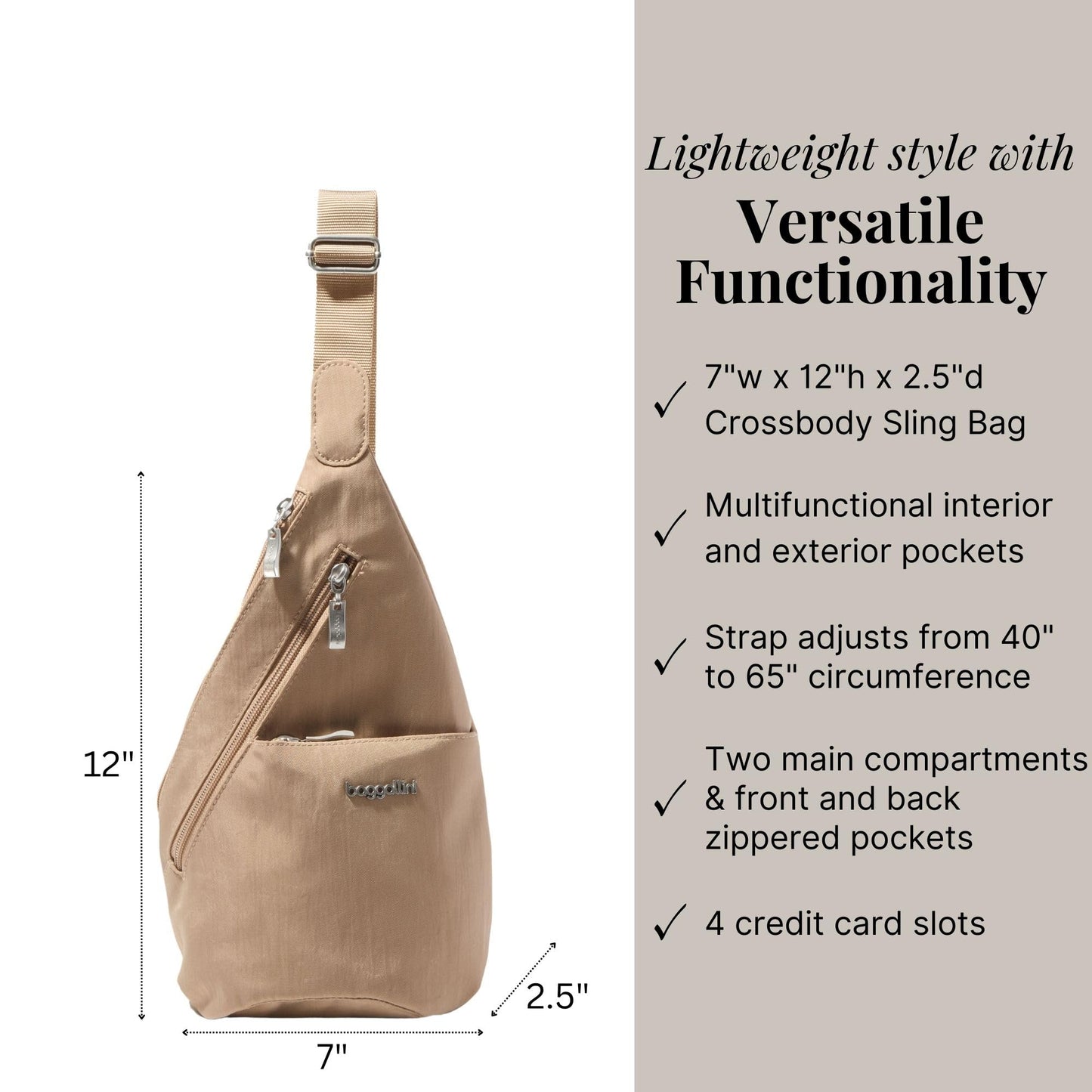 Baggallini Mini Sling - 12x7 Sling Crossbody Bag Backpack with Adjustable Shoulder Strap