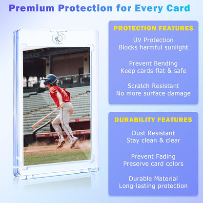 100ct Magnetic Card Holder for Trading Cards, 35 PT One Touch Card Sleeves, Hard Plastic Card Protectors Top Loaders Display Case for Baseball, Football, Sports, Game, TCG, MTG, YUGIOH