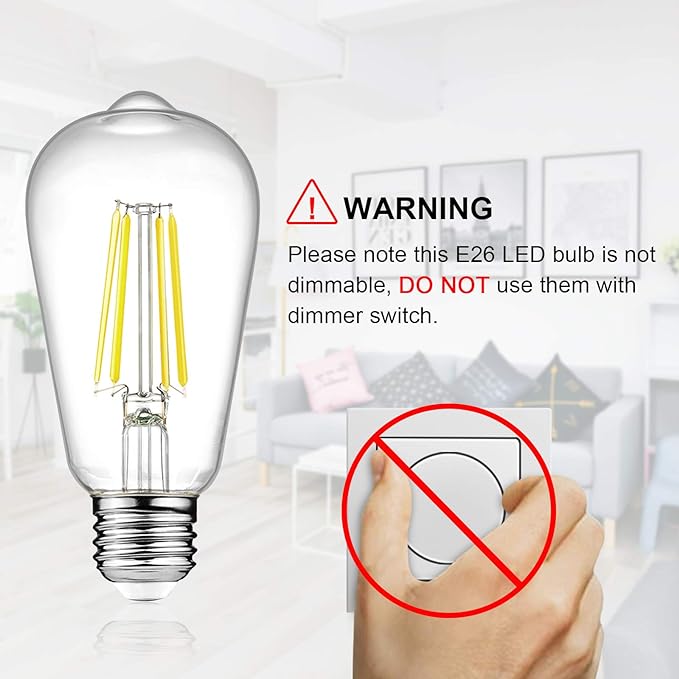 Ascher LED Edison Bulbs 6W, Equivalent 60W, High Brightness Cool White 4000K, 700 Lumens, ST58 Vintage LED Filament Bulbs with 80+ CRI, E26 Base, Non-Dimmable, Clear Glass, 4 Packs